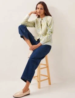 MONSOON Textured Argyle Crew Neck Cardigan With Wool -Marksandspencer Sale Store Textured Argyle Crew Neck Cardigan with Wool 2