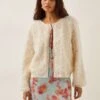 MONSOON Textured Floral Crew Neck Cardigan -Marksandspencer Sale Store Textured Floral Crew Neck Cardigan