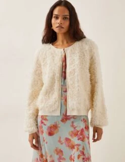 MONSOON Textured Floral Crew Neck Cardigan