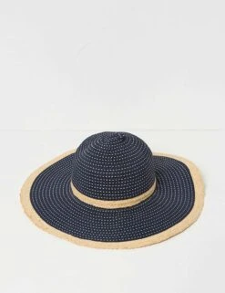 Textured Raffia Trim Floppy Hat