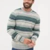 Textured Striped Crew Neck Jumper With Wool