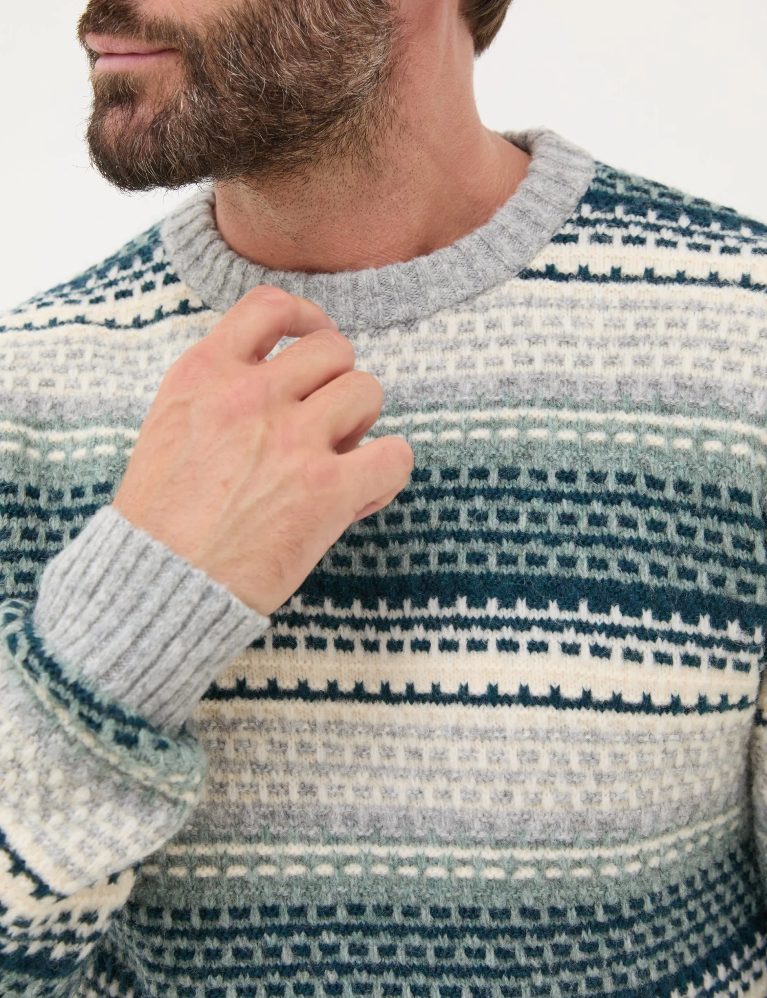 Textured Striped Crew Neck Jumper With Wool 4 Textured Striped Crew Neck Jumper With Wool - Image 4