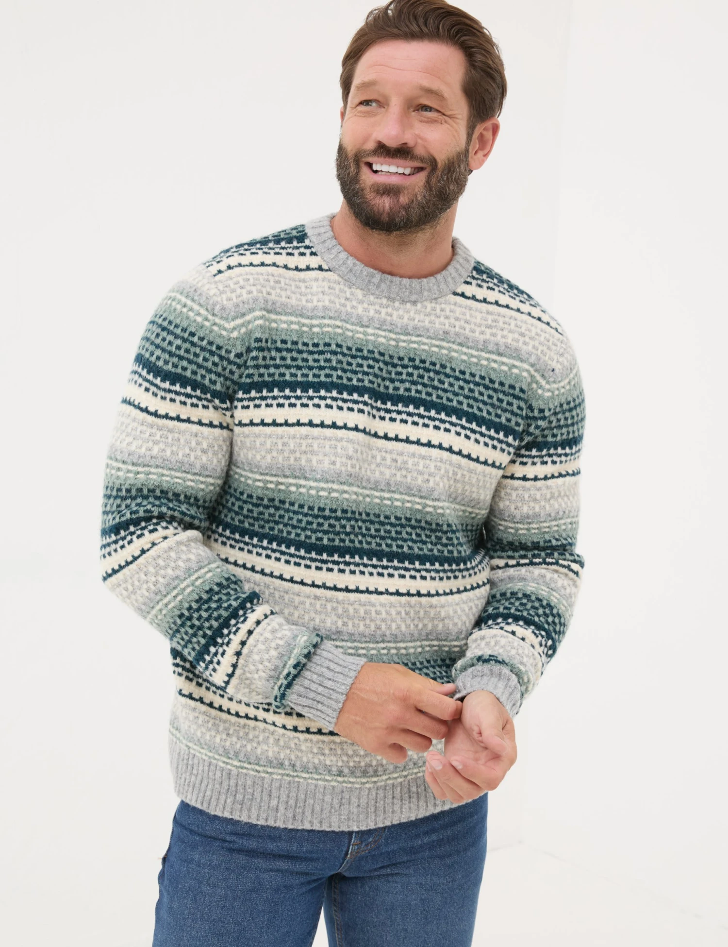 Textured Striped Crew Neck Jumper With Wool 1 Textured Striped Crew Neck Jumper With Wool