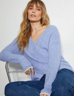MONSOON Textured V-Neck Mock Wrap Jumper -Marksandspencer Sale Store Textured V Neck Mock Wrap Jumper 2