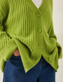 MONSOON Textured V-Neck Oversized Cardigan -Marksandspencer Sale Store Textured V Neck Oversized Cardigan 2