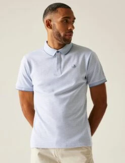 Regatta Tiver Pure Cotton Striped Tipped Polo Shirt