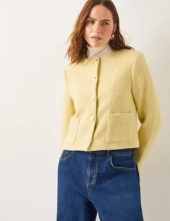 MONSOON Tweed Textured Collarless Jacket With Wool