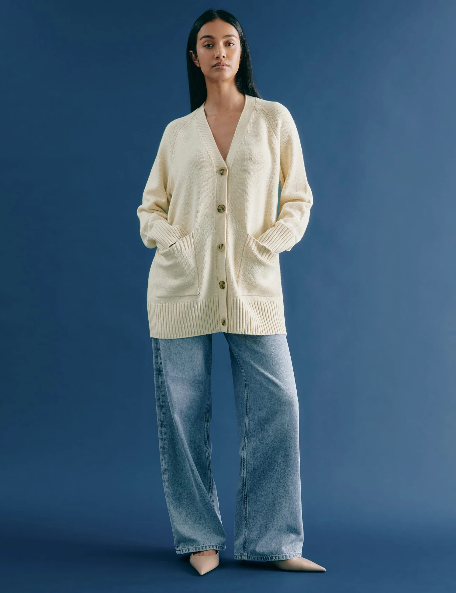 V-Neck Button Front Longline Cardigan With Wool 1 V-Neck Button Front Longline Cardigan With Wool