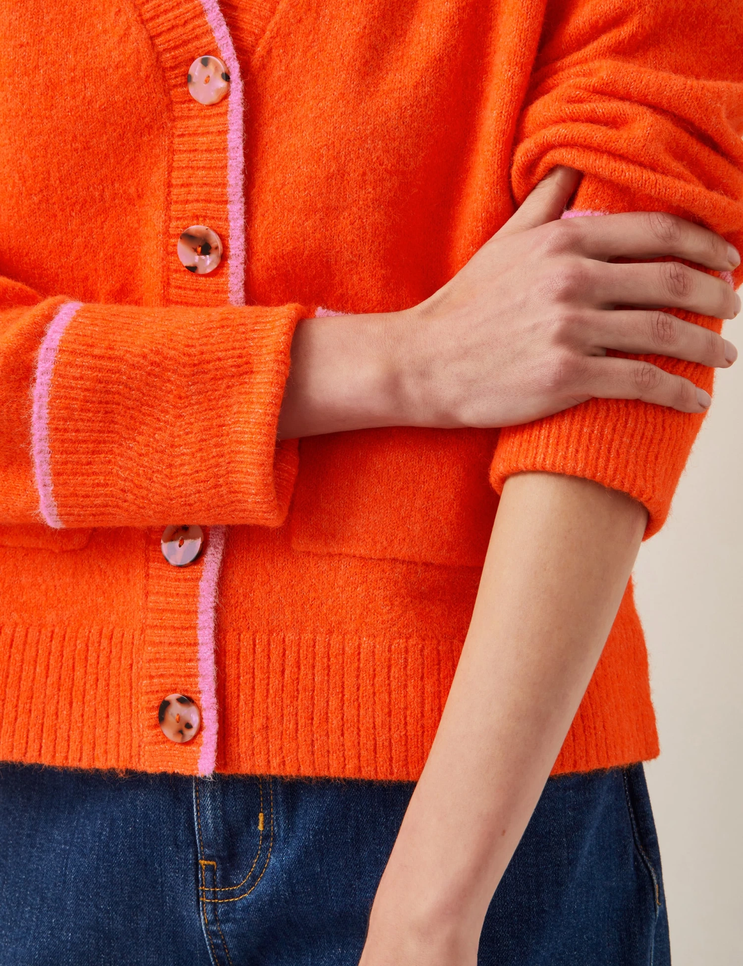 MONSOON V-Neck Contrast Trim Cardigan 3 MONSOON V-Neck Contrast Trim Cardigan - Image 3