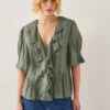MONSOON V-Neck Frill Detail Pintuck Blouse -Marksandspencer Sale Store V Neck Frill Detail Pintuck Blouse