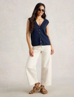 WHITE STUFF V-Neck Sleeveless Cardigan With Linen -Marksandspencer Sale Store V Neck Sleeveless Cardigan with Linen 2
