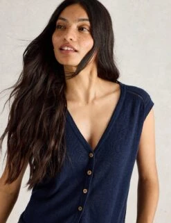 WHITE STUFF V-Neck Sleeveless Cardigan With Linen -Marksandspencer Sale Store V Neck Sleeveless Cardigan with Linen 4