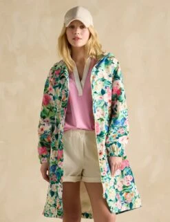 Joules Waterproof Floral Hooded Longline Raincoat