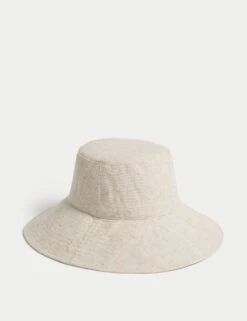 Wide Brim Bucket Hat With Linen