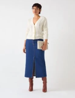 Wool Blend Cable Knit V-Neck Cardigan