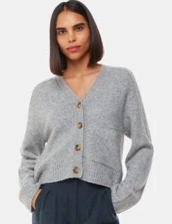 Whistles Wool Blend V-Neck Relaxed Cardigan