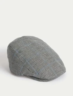 Wool Linen Checked Flat Cap