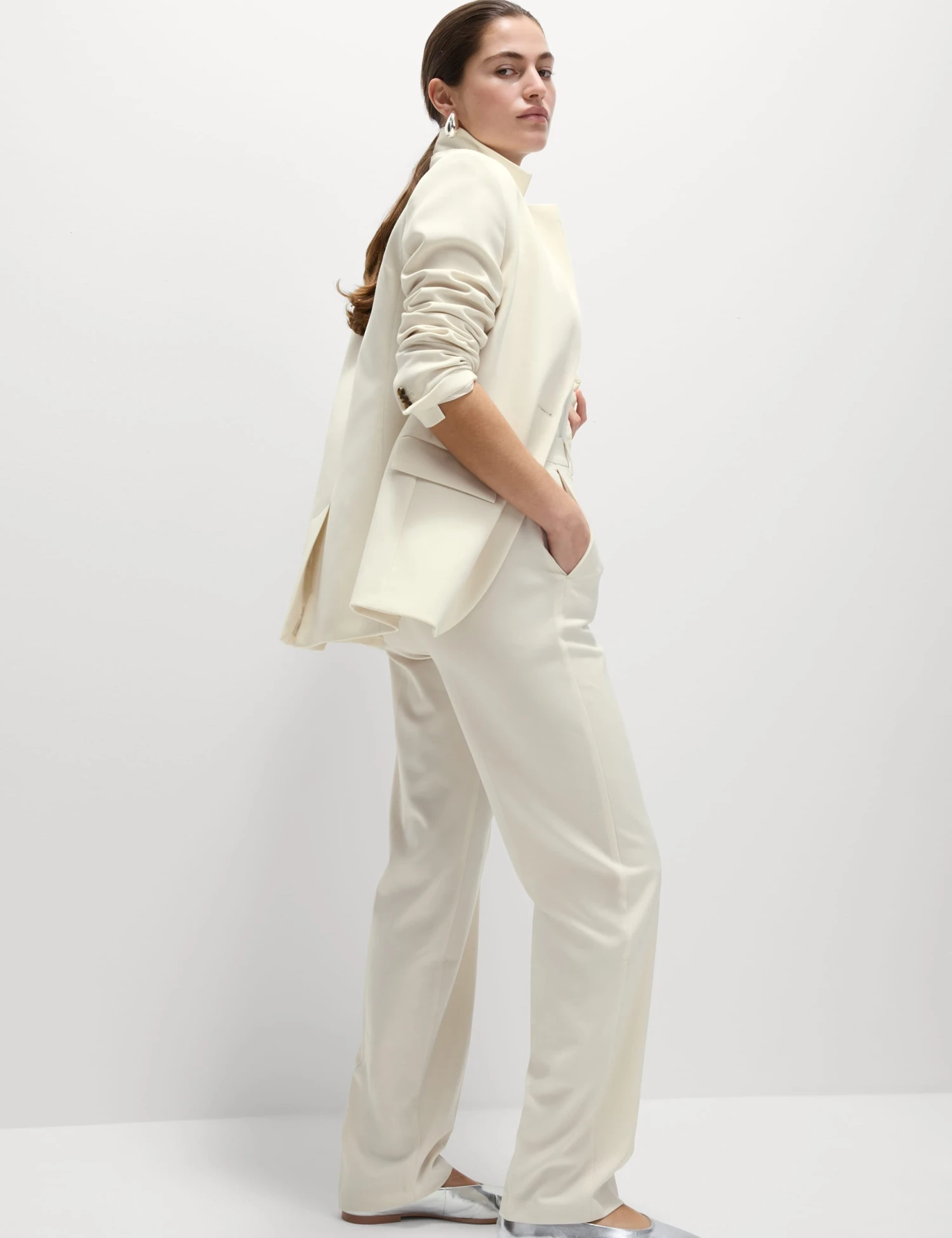 Woven Straight Leg Trousers With Stretch 1 Woven Straight Leg Trousers With Stretch
