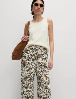 Animal Print Drawstring Wide Leg Trousers 36 Animal Print Drawstring Wide Leg Trousers -Marksandspencer Sale Store animal print drawstring wide leg trousers 14