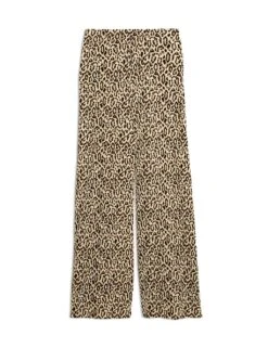 Animal Print Plisse Wide Leg Trousers -Marksandspencer Sale Store animal print plisse wide leg trousers 10