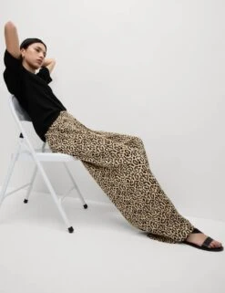 Animal Print Plisse Wide Leg Trousers -Marksandspencer Sale Store animal print plisse wide leg trousers 11