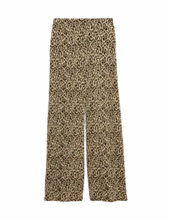 Animal Print Plisse Wide Leg Trousers -Marksandspencer Sale Store animal print plisse wide leg trousers