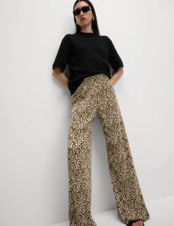 Animal Print Plisse Wide Leg Trousers -Marksandspencer Sale Store animal print plisse wide leg trousers 6