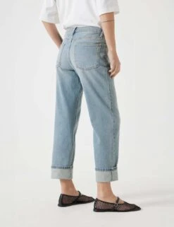 Agnes Straight Leg Mid Rise Cropped Turn Up Jeans -Marksandspencer Sale Store boyfriend mid rise cropped turn up jeans 1
