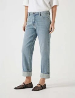 Agnes Straight Leg Mid Rise Cropped Turn Up Jeans -Marksandspencer Sale Store boyfriend mid rise cropped turn up jeans