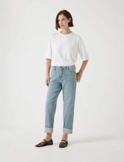 Agnes Straight Leg Mid Rise Cropped Turn Up Jeans -Marksandspencer Sale Store boyfriend mid rise cropped turn up jeans 4