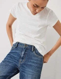 Agnes Straight Leg Mid Rise Cropped Turn Up Jeans -Marksandspencer Sale Store boyfriend mid rise cropped turn up jeans 5