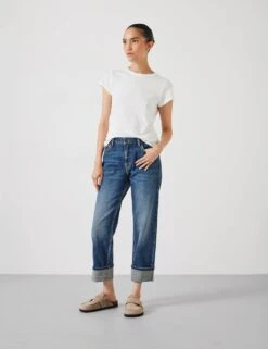 Agnes Straight Leg Mid Rise Cropped Turn Up Jeans -Marksandspencer Sale Store boyfriend mid rise cropped turn up jeans 9