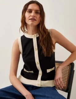 MONSOON Button Front Sleeveless Cardigan -Marksandspencer Sale Store button front sleeveless cardigan 6
