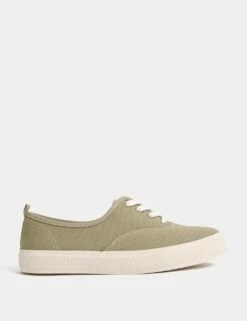Canvas Lace Up Trainers -Marksandspencer Sale Store canvas lace up chunky trainers 1