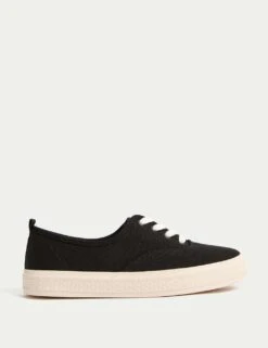 Canvas Lace Up Trainers -Marksandspencer Sale Store canvas lace up chunky trainers 4