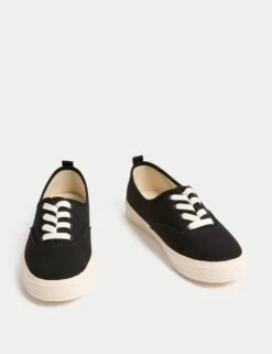 Canvas Lace Up Trainers -Marksandspencer Sale Store canvas lace up chunky trainers 5