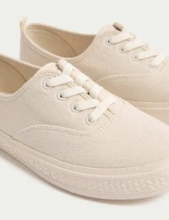 Canvas Lace Up Trainers -Marksandspencer Sale Store canvas lace up chunky trainers 6