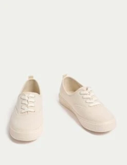 Canvas Lace Up Trainers -Marksandspencer Sale Store canvas lace up chunky trainers 8