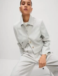 Collared Cropped Jacket -Marksandspencer Sale Store collared cropped jacket 13