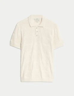 Cotton Blend Crochet Knitted Polo Shirt -Marksandspencer Sale Store cotton blend crochet knitted polo shirt 14