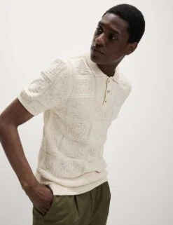 Cotton Blend Crochet Knitted Polo Shirt -Marksandspencer Sale Store cotton blend crochet knitted polo shirt 15