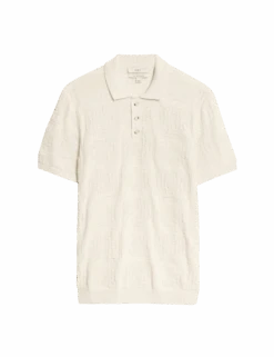 Cotton Blend Crochet Knitted Polo Shirt -Marksandspencer Sale Store cotton blend crochet knitted polo shirt