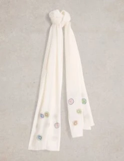 WHITE STUFF Cotton Blend Embroidered Scarf With Linen -Marksandspencer Sale Store cotton blend embroidered scarf with linen 5