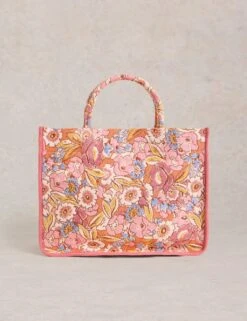 WHITE STUFF Cotton Blend Floral Jacquard Tote Bag -Marksandspencer Sale Store cotton blend floral jacquard tote bag 4