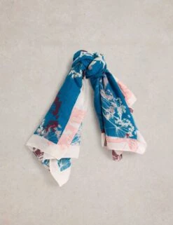 WHITE STUFF Cotton Blend Floral Square Scarf -Marksandspencer Sale Store cotton blend floral square scarf 3