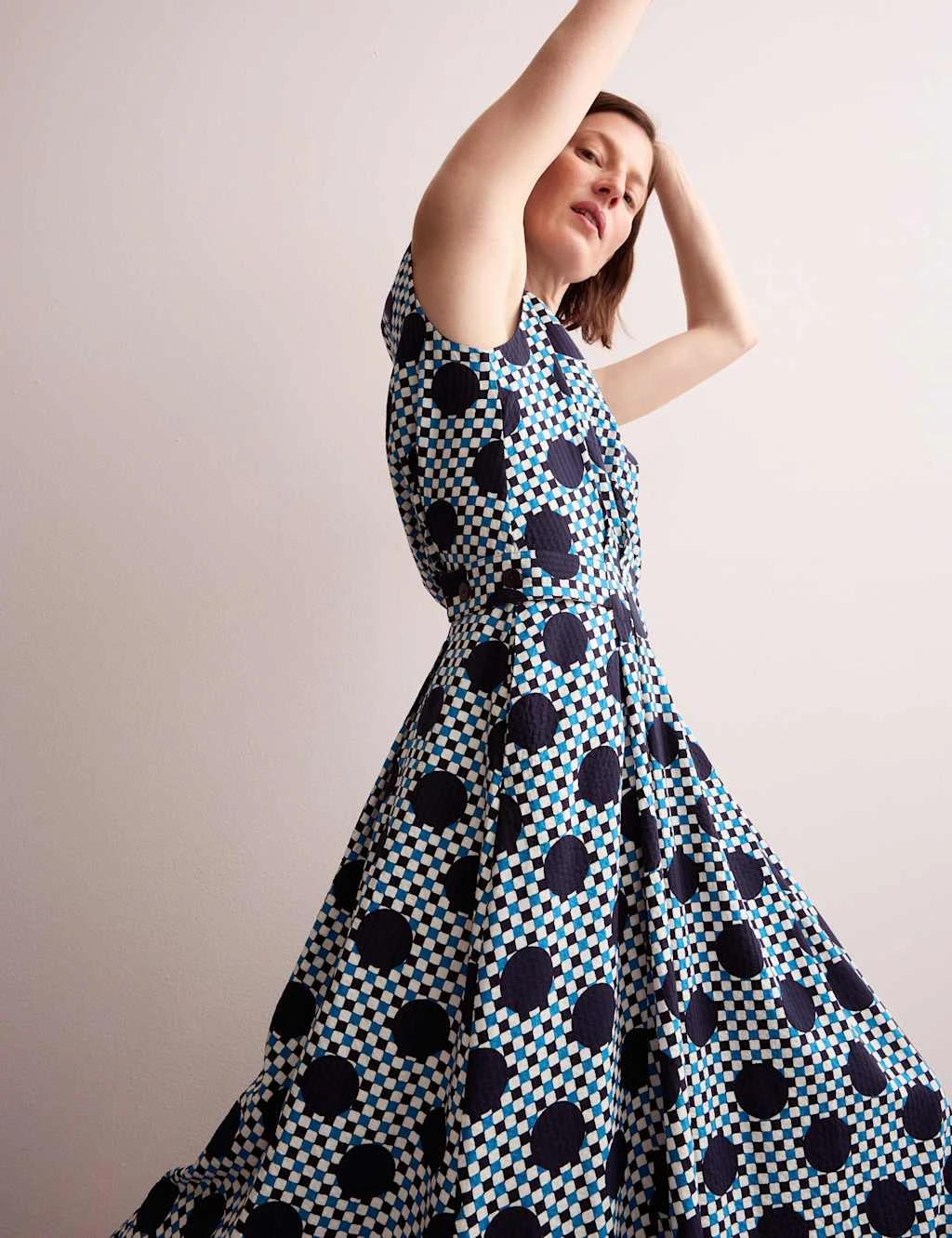 Jaeger Cotton Blend Gingham Spot Print Midi Dress 13 Jaeger Cotton Blend Gingham Spot Print Midi Dress - Image 13