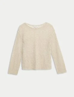 Cotton Blend Metallic Jumper With Linen -Marksandspencer Sale Store cotton blend metallic jumper with linen 12