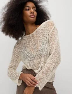 Cotton Blend Metallic Jumper With Linen -Marksandspencer Sale Store cotton blend metallic jumper with linen 13