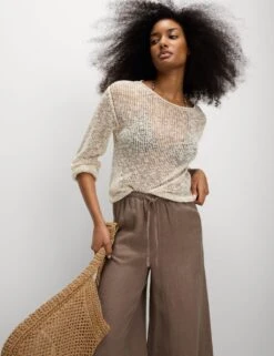Cotton Blend Metallic Jumper With Linen -Marksandspencer Sale Store cotton blend metallic jumper with linen 15