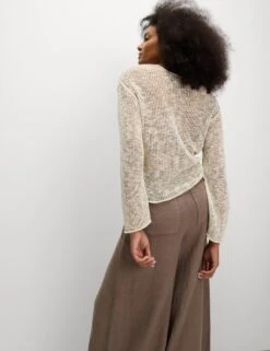 Cotton Blend Metallic Jumper With Linen -Marksandspencer Sale Store cotton blend metallic jumper with linen 16